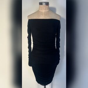 Windsor Black Ruched Off-Shoulder Mini Dress